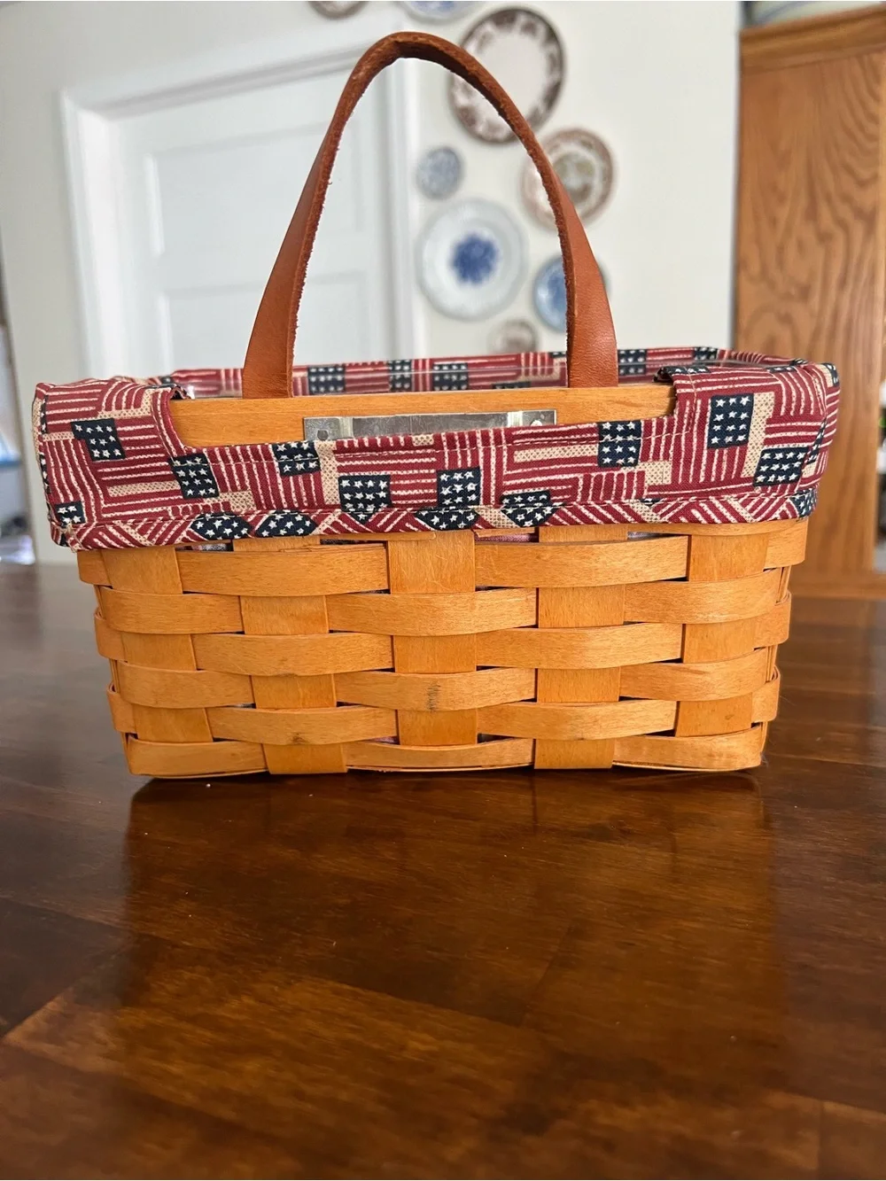 Longaberger Med Key Basket, 2 Fabric Liners, 2002
